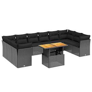 vidaXL 11-osaline aiadiivani komplekt patjadega, must, pol&uuml;rotang