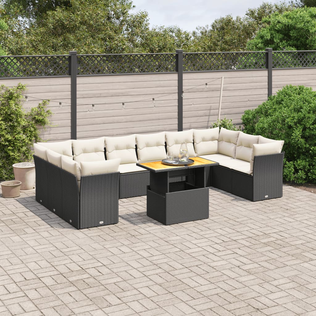 vidaXL 11-tlg. Garten-Sofagarnitur mit Kissen Schwarz Poly Rattan