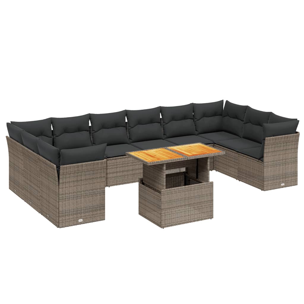 Thumbnail - vidaXL 11-tlg. Garten-Sofagarnitur mit Kissen Grau Poly Rattan