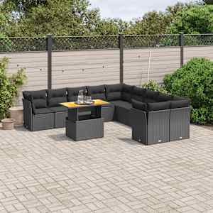 Vrtna sedežna garnitura 11-delna z blazinami črn poli ratan