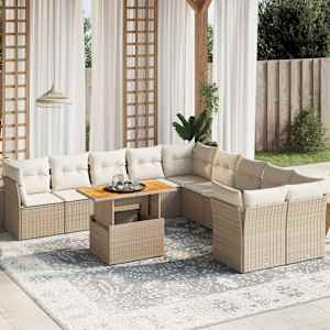 Vrtna sedežna garnitura 11-delna z blazinami bež poli ratan