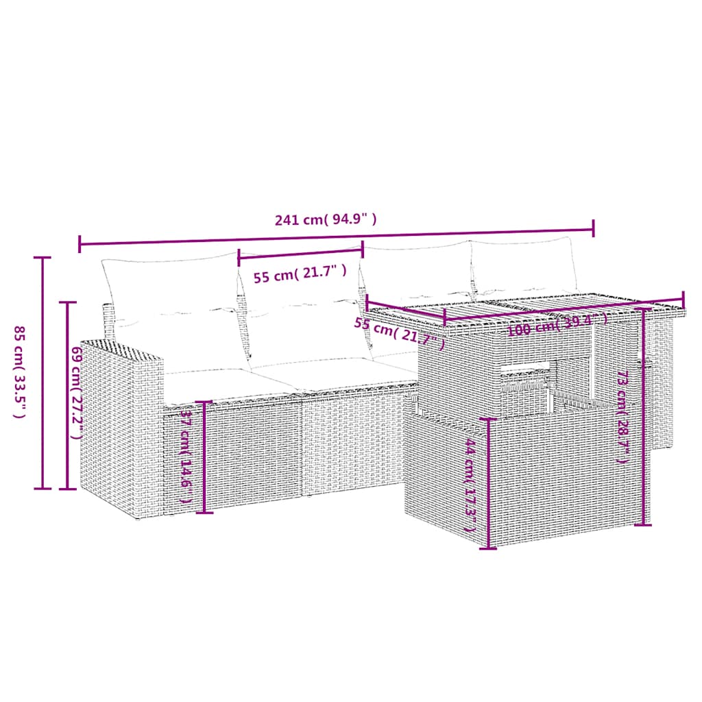 Set mobilier de grădină cu perne, 5 piese, negru, poliratan 3271188 - imagine 3