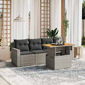 Vrtna sedežna garnitura 5-delna z blazinami siv poli ratan