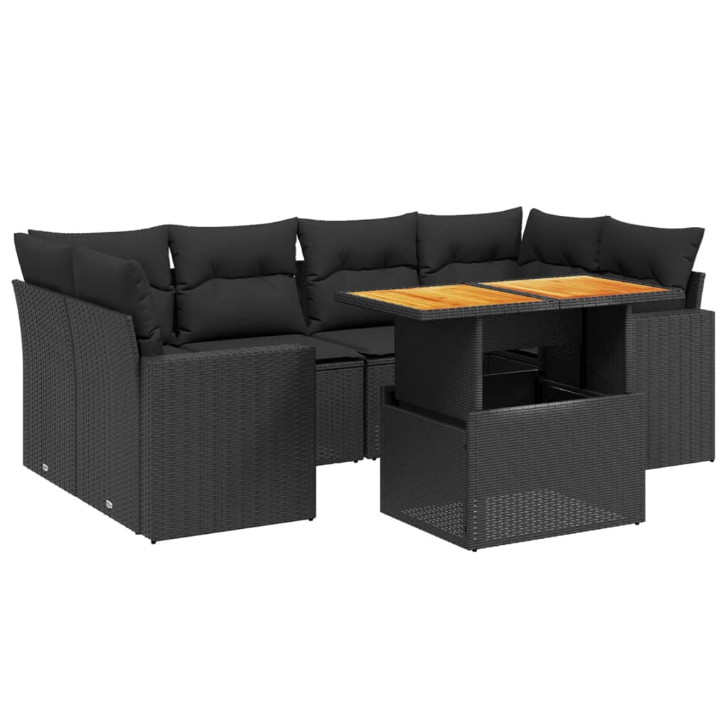 Thumbnail - vidaXL 7-tlg. Garten-Sofagarnitur mit Kissen Schwarz Poly Rattan