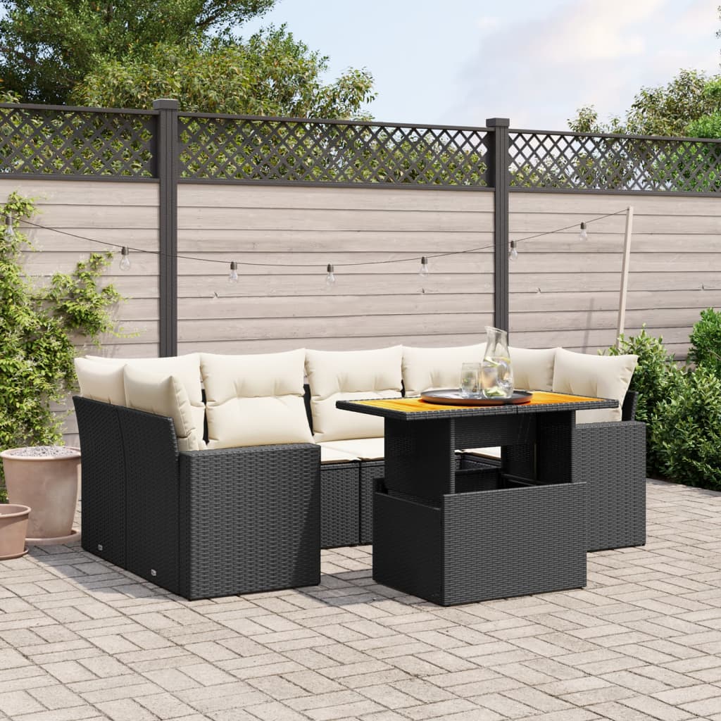 vidaXL 7-tlg. Garten-Sofagarnitur mit Kissen Schwarz Poly Rattan