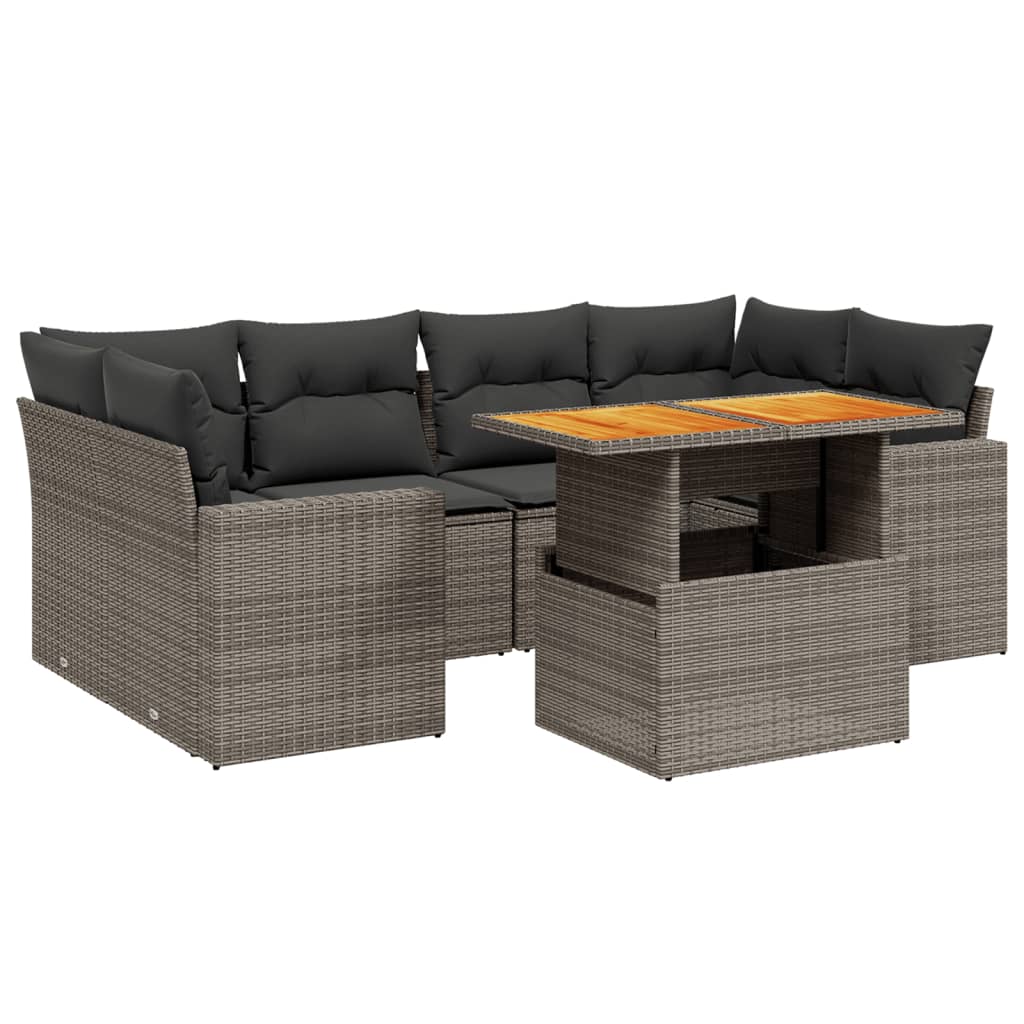 Thumbnail - vidaXL 7-tlg. Garten-Sofagarnitur mit Kissen Grau Poly Rattan