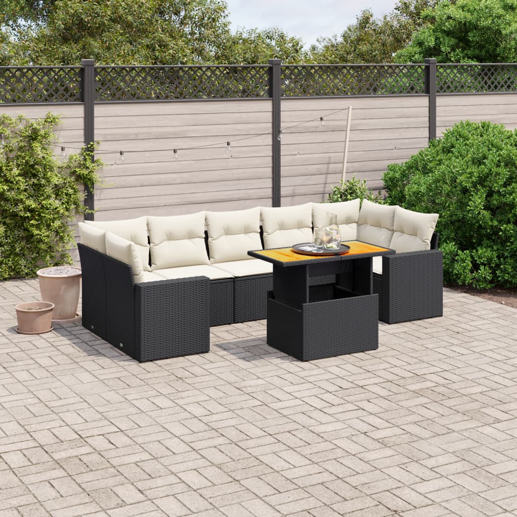 vidaXL 8-tlg. Garten-Sofagarnitur mit Kissen Schwarz Poly Rattan