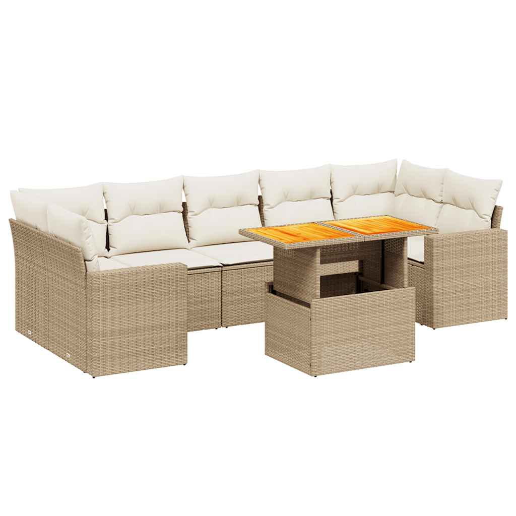 Thumbnail - vidaXL 8-tlg. Garten-Sofagarnitur mit Kissen Beige Poly Rattan