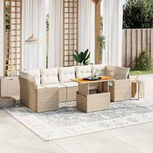 8dílná zahradní sedací souprava s poduškami béžová polyratan - obrázek 1