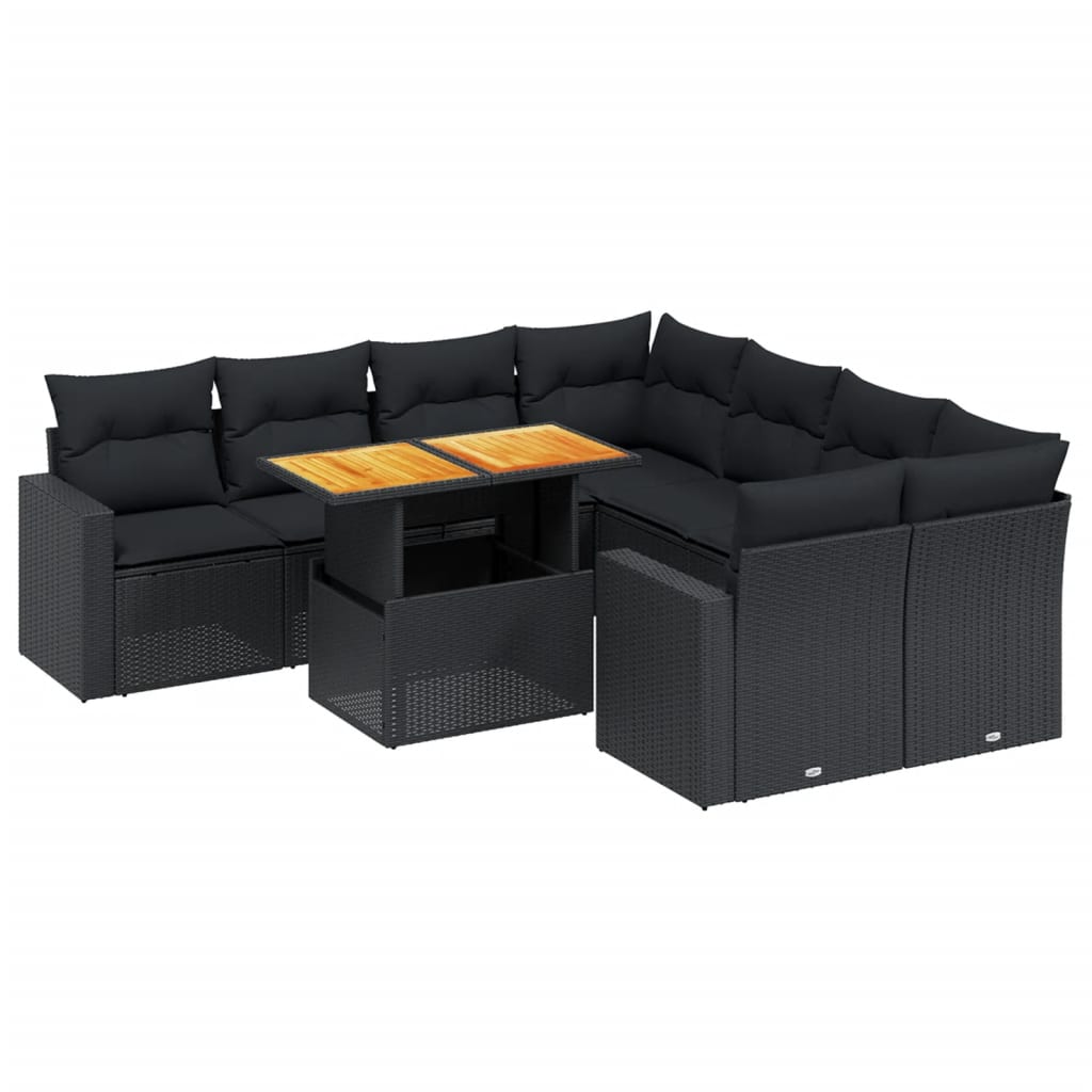 Thumbnail - vidaXL 9-tlg. Garten-Sofagarnitur mit Kissen Schwarz Poly Rattan