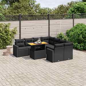 Vrtna sedežna garnitura 9-delna z blazinami črn poli ratan