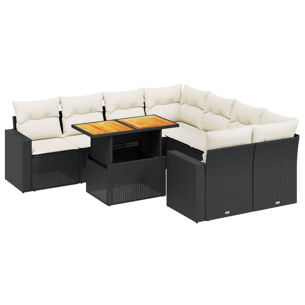 vidaXL 9-dijelni set vrtnih sofa s jastucima crni od poliratana-image-3271238