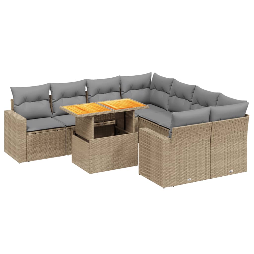 Thumbnail - vidaXL 9-tlg. Garten-Sofagarnitur mit Kissen Beige Poly Rattan