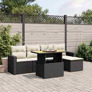 Vrtna sedežna garnitura 6-delna z blazinami črna poli ratan