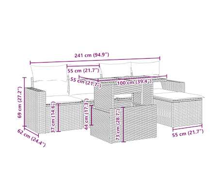 vidaXL 6-tlg. Garten-Sofagarnitur mit Kissen Beige Poly Rattan