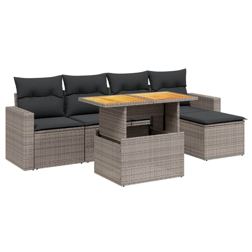 Thumbnail - vidaXL 6-tlg. Garten-Sofagarnitur mit Kissen Grau Poly Rattan