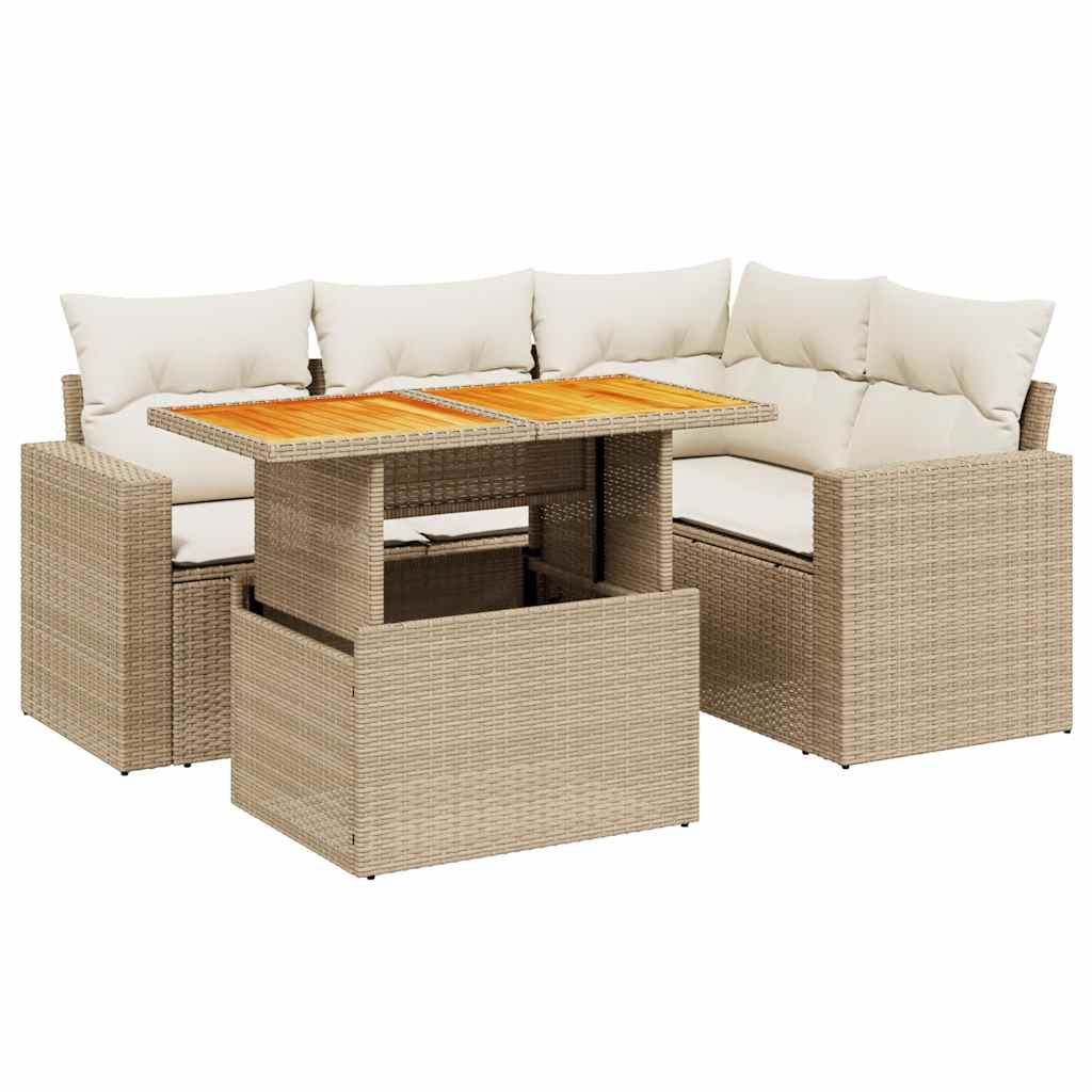 Thumbnail - vidaXL 5-tlg. Garten-Sofagarnitur mit Kissen Beige Poly Rattan