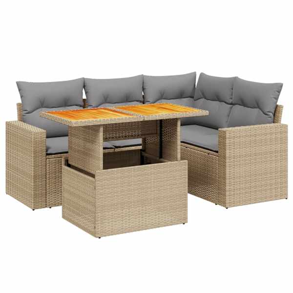vidaXL 5-osaline aiadiivani komplekt patjadega, beež, pol&uuml;rotang
