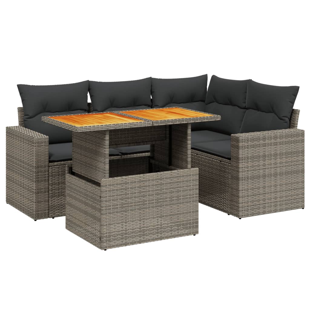 Thumbnail - vidaXL 5-tlg. Garten-Sofagarnitur mit Kissen Grau Poly Rattan
