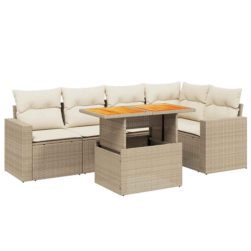 Thumbnail - vidaXL 6-tlg. Garten-Sofagarnitur mit Kissen Beige Poly Rattan