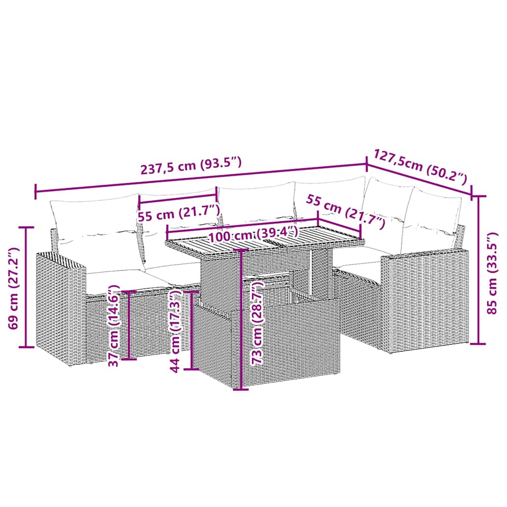 Thumbnail - vidaXL 6-tlg. Garten-Sofagarnitur mit Kissen Beige Poly Rattan