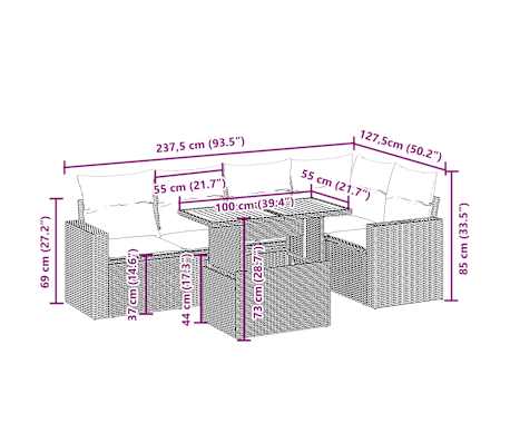 vidaXL Salon de jardin avec coussins 6 pcs beige r&eacute;sine tress&eacute;e