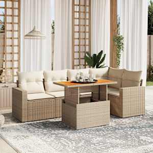 Vrtna sedežna garnitura 6-delna z blazinami bež poli ratan