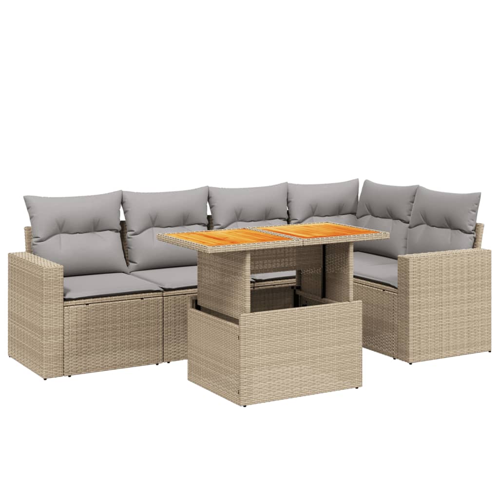 Thumbnail - vidaXL 6-tlg. Garten-Sofagarnitur mit Kissen Beige Poly Rattan