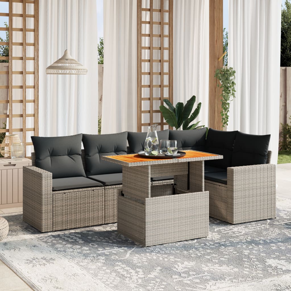 vidaXL 6-tlg. Garten-Sofagarnitur mit Kissen Grau Poly Rattan