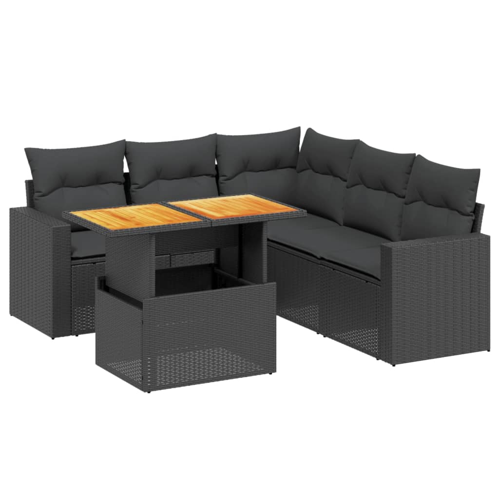Thumbnail - vidaXL 6-tlg. Garten-Sofagarnitur mit Kissen Schwarz Poly Rattan