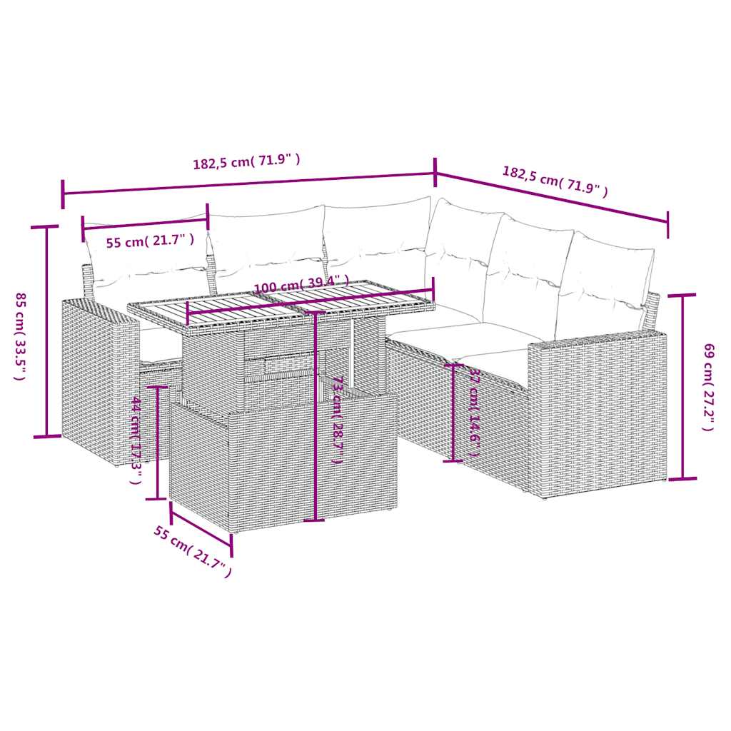 Set mobilier de grădină cu perne, 6 piese, negru, poliratan 3271307 - imagine 3