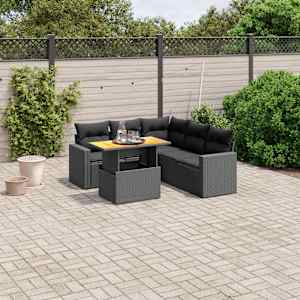 Vrtna sedežna garnitura 6-delna z blazinami črna poli ratan