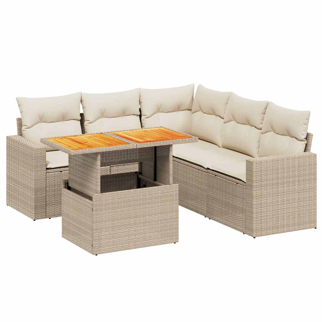 Thumbnail - vidaXL 6-tlg. Garten-Sofagarnitur mit Kissen Beige Poly Rattan