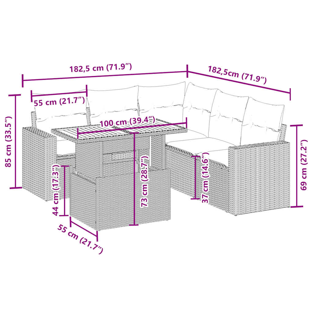 Thumbnail - vidaXL 6-tlg. Garten-Sofagarnitur mit Kissen Beige Poly Rattan