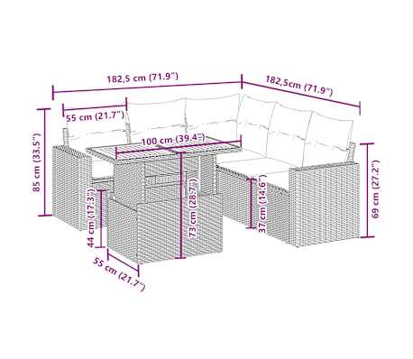 vidaXL 6-tlg. Garten-Sofagarnitur mit Kissen Beige Poly Rattan