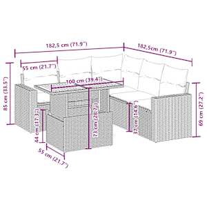 vidaXL 6-tlg. Garten-Sofagarnitur mit Kissen Beige Poly Rattan