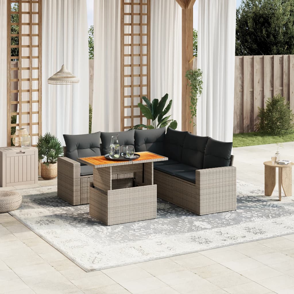 vidaXL 6-tlg. Garten-Sofagarnitur mit Kissen Grau Poly Rattan