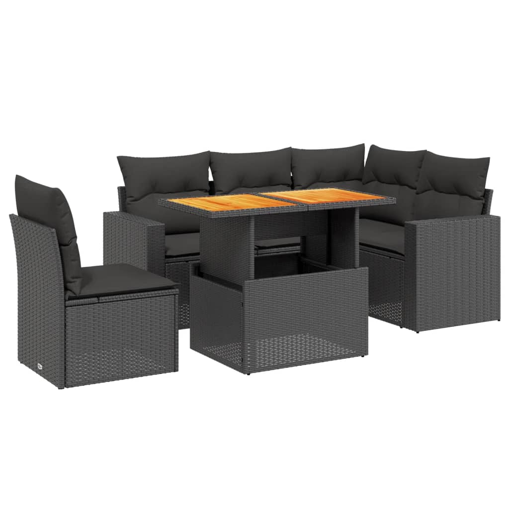 Thumbnail - vidaXL 6-tlg. Garten-Sofagarnitur mit Kissen Schwarz Poly Rattan