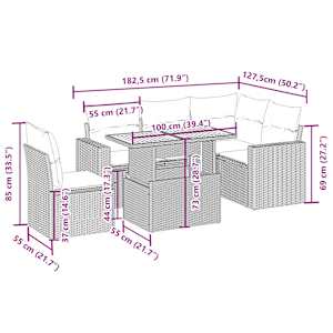 vidaXL 6-delige Loungeset met kussens poly rattan beige