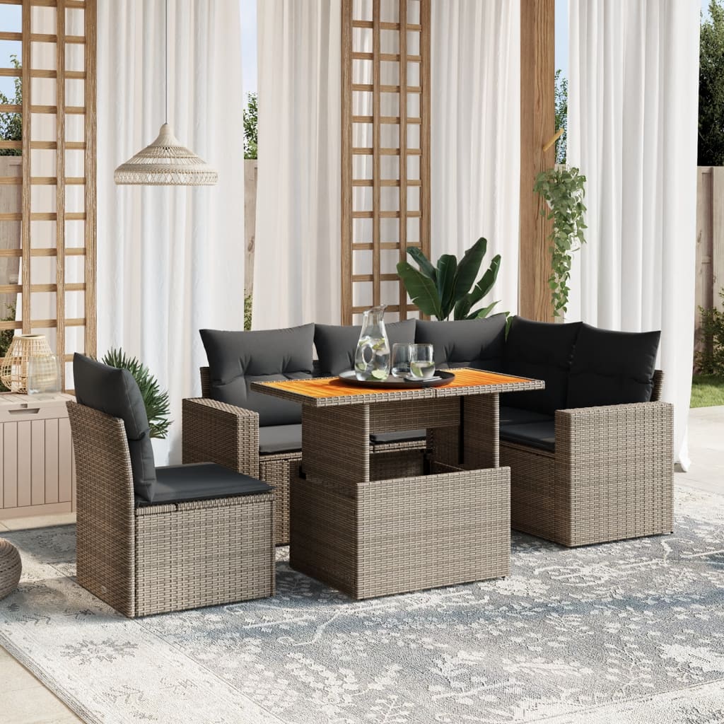 vidaXL 6-tlg. Garten-Sofagarnitur mit Kissen Grau Poly Rattan