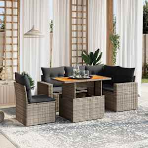 Vrtna sedežna garnitura 6-delna z blazinami siv poli ratan