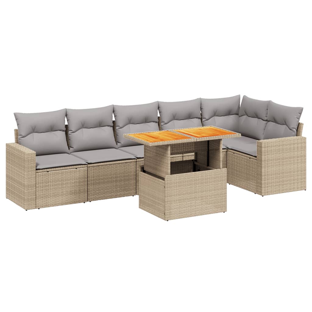 Thumbnail - vidaXL 7-tlg. Garten-Sofagarnitur mit Kissen Beige Poly Rattan