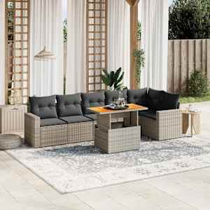 Vrtna sedežna garnitura 7-delna z blazinami siv poli ratan