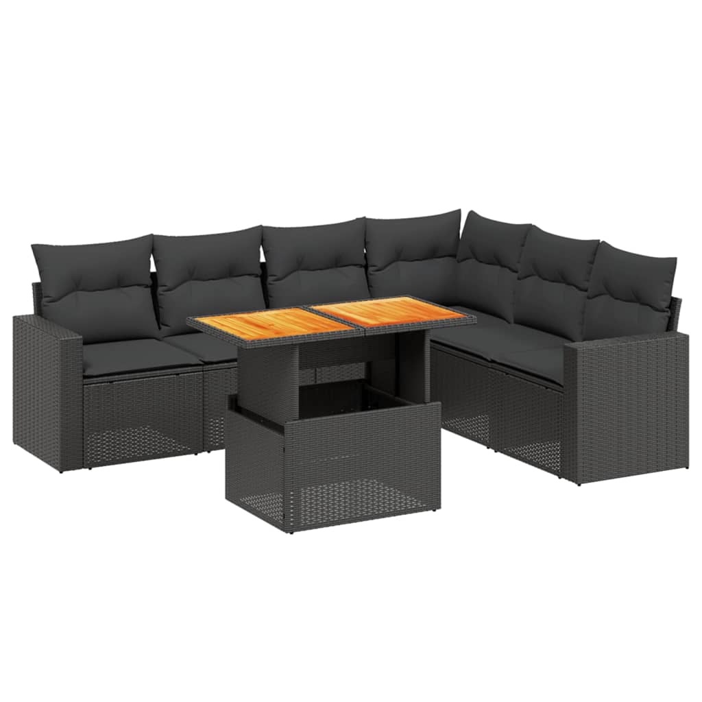 Thumbnail - vidaXL 7-tlg. Garten-Sofagarnitur mit Kissen Schwarz Poly Rattan