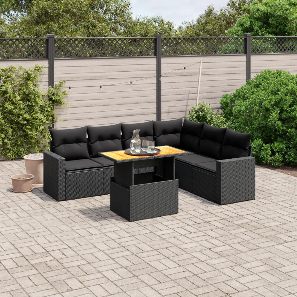 Thumbnail - vidaXL 7-tlg. Garten-Sofagarnitur mit Kissen Schwarz Poly Rattan