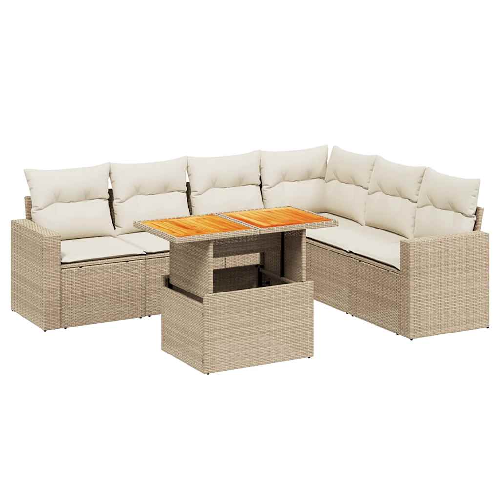 Thumbnail - vidaXL 7-tlg. Garten-Sofagarnitur mit Kissen Beige Poly Rattan