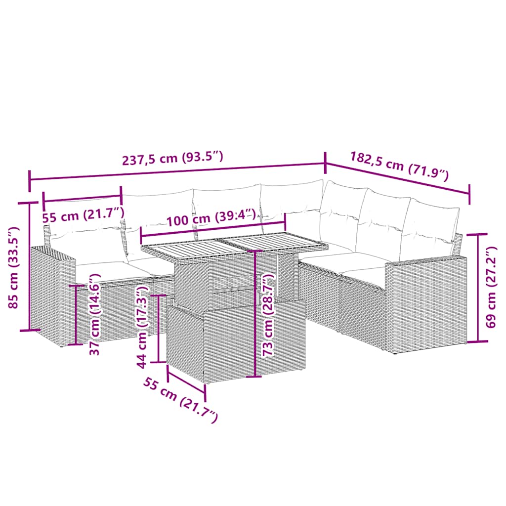 Thumbnail - vidaXL 7-tlg. Garten-Sofagarnitur mit Kissen Beige Poly Rattan