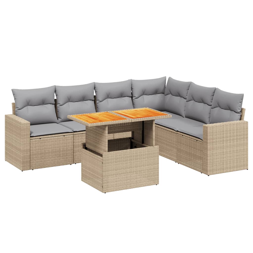Thumbnail - vidaXL 7-tlg. Garten-Sofagarnitur mit Kissen Beige Poly Rattan