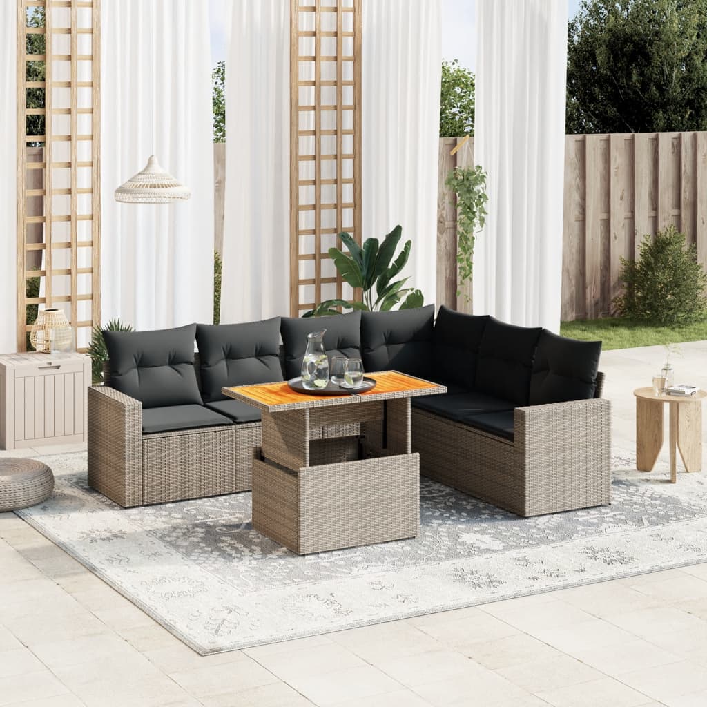 vidaXL 7-tlg. Garten-Sofagarnitur mit Kissen Grau Poly Rattan