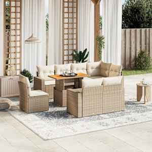 Vrtna garnitura 9-delna z blazinami bež poli ratan